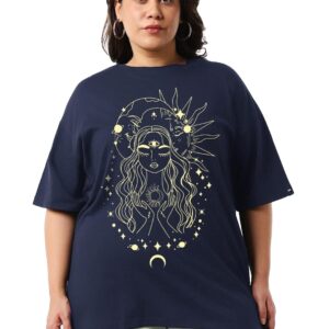 Bewakoof Women's 100% Cotton Graphic Print Oversized Fit Round Neck Plus Size T-Shirt