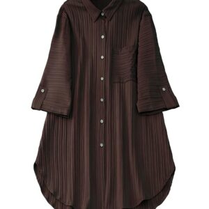 Shasmi Women's Brown Solid Color Woven Long Sleeve Shirt Dress with Button Cuff, Business Casual (Dress 160)