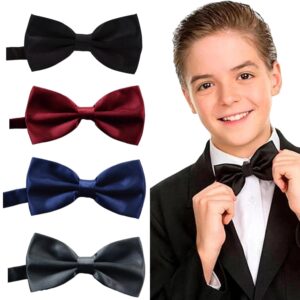 4pcs Bow Tie for Men, Bow Tie for Kids & Adults, Classic Adjustable Solid Color Butterfly Bow Tie for Party & Formal Wear, Retro Men's Accessories Gift for Tuxedo & Suit (Black, Red, Grey, Blue)
