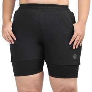 CHKOKKO Plus Size Double Layered Sports Gym Workout Running Shorts for Women