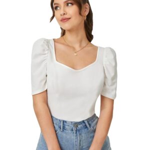 Dream Beauty Fashion Women's Sweet Heart Neck Puff/Balloon Bishop Sleeve Elegant Casual Tee Top, 23" inches (Top Mentos-01)