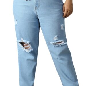 High Star Plus Size Women Cotton Washed Mom Fit High-Rise Jeans