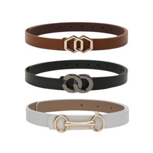 Crusset Stylish Faux Leather Waist Belt for Women –Jeans & Dresses – Fashionable & Comfortable|Black Color Combo pack of 3|Perfect for Casual & Formal Wear CB5364