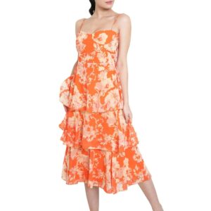 PURVAJA Women’s Layered Below Knee Length Dress (Floe-022-024)