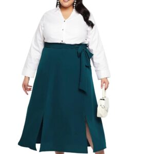 wild U Women Plus Size Skirt | Long A-Line Midi | Slits | Premium Crepe | Western Stylish | (Green)