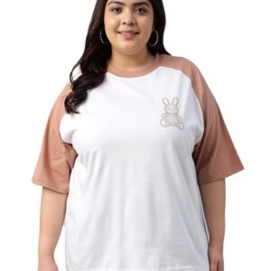 JUNEBERRY® 100% Pure Cotton Oversized Baggy Fit Funky Pocket Printed Half Sleeve Plus Size T-Shirt for Women & Girls (Sizes: 2XL to 5XL)