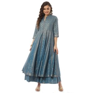 BIBA Women Cotton Flared Fusion Printed Kurta Standard Length Dress
