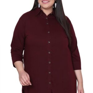 In Love Women's Cotton Plus Size Office Wear Longline Solid Casual Shirt