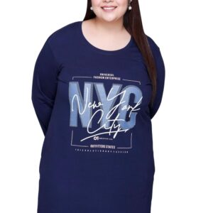 In Love Women's Cotton Chest Printed Full Sleeve Plus Size Long T-Shirt
