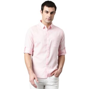 Dennis Lingo Men's Cotton Solid Slim Fit Casual Shirt with Pocket, Roll Up Full Sleeve Shirt for Formal & Casual Wear