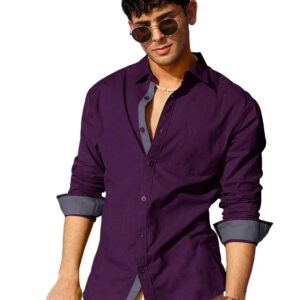 Pinkmint Casual Shirt for Men Stylish Men's Shirt Soild Regular Fit Long Sleeve Formal Wear Purple