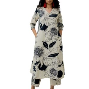 GoSriKi Women's Cotton Blend Straight Printed Kurta with Pant