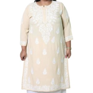myplusfashion Hand Embroidered Lucknowi Chikankari Plus Size Kurta for Women Straight Women's Plussize Chikan Kurti (3XL to 10XL)