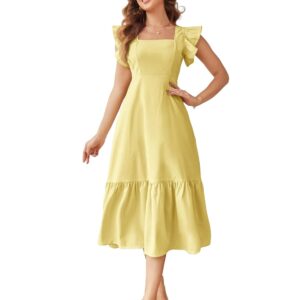 Shasmi Girl's & Women's Solid Color Square Neck, Ruffle-Trimmed Hem Sleeveless, Ruffle Armhole and Casual Dress with Cinched Waist Vacation Outfits Woman (Dress 162)