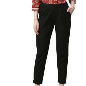 DIGITAL SHOPEE Women Regular Fit Elastic Waist Full Length Cotton Formal Trouser for Casual Wear, Office Wear