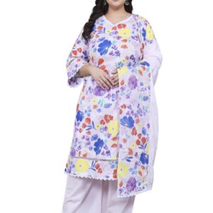 Tissu Women's Plus Size Mulicolor Printed Pure Cotton Kurta With Palazzo & Dupatta