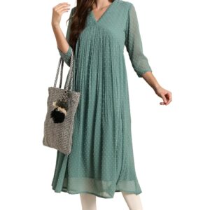Janasya Women's Fit and Flare Calf Length Dress