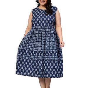 Indietoga Women's Plus Sizes Pure Cotton Printed Tiered Maxi Dress (2XL to 7XL)