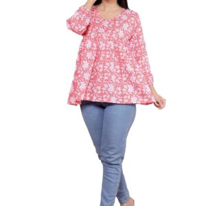 AMAZE CRAFT Printed Short Anarkali 3/4th Sleeves Kurti Perfect for Casual, Formal, and Ethnic Wear (Gajri)