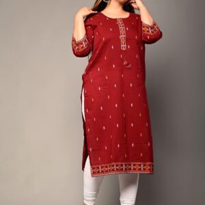 Women Ikat Printed Pure Cotton Plus Size Straight Kurta Mustard