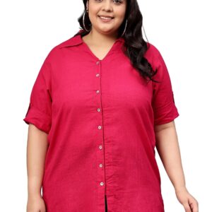 Indietoga Women's Plus Size Solid Cotton Longline Casual Shirts (2XL to 7XL)