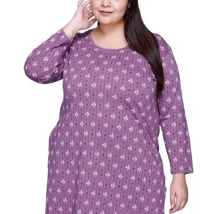 RYSH Women's Cotton All Over Printed Plus Size Long line Full Sleeve T-Shirt
