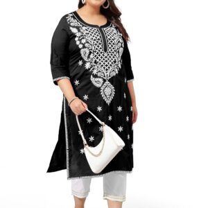 MIRCHI FASHION Plus Size Women's Straight Fit Cotton Embroidered Kurta Set with Trouser
