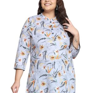 Tissu Women's Plus Size Grey Floral Printed Pure Cotton Kurti