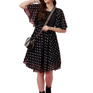 Sheetal Associates Women's Fit and Flare Polka Print Georgette Flared Sleeve Casual Dress
