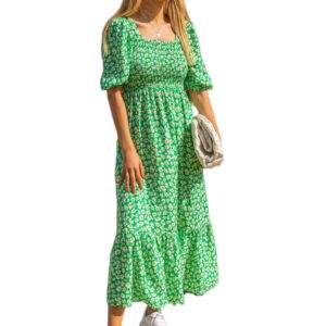 Sheetal Associates Women's Casual Flower Print Puff Sleeves Maxi Dress - Pack of 1