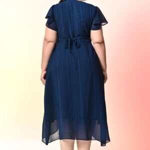 PrettyPlus by Desinoor.com Plus Size Navy Blue Georgette Wrap Dress | Plus Size Dress for Women