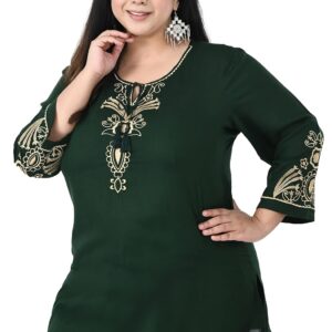 MAAHI Women's Rayon Bottle Green Embroidery Top (Plus Size)
