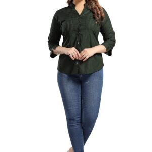 QUEEN SHIELD Women's Rayon Formal Shirt with Front Pleated & 3/4th Sleeves (38Green4102)