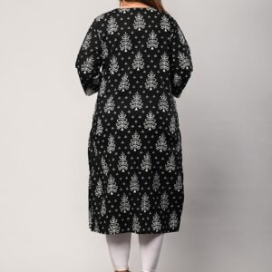 Women Printed Pure Cotton Plus Size Straight Kurta (Black)