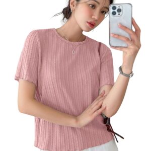 GRECIILOOKS Regular Fit Tops for Jeans for Women | Korean Trendy Stylish Casual| Half Sleeve Textured Collarless | Crop Tank | Formal