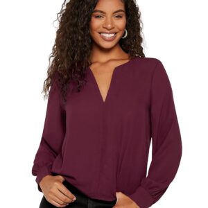 itshe Polyester Soft Satin v-Neck Casual Formal Office Western Solid Plain Stylish Full Sleeve Tops for Women Latest