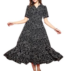 Sheetal Associates Women's Crepe Fit and Flare Printed Half Sleeve V-Neck Casual Dress
