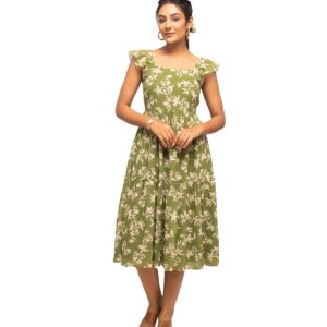 FIORRA Women's Georgette Floral Printed Below The Knee Dress