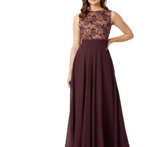 Miss Chase Women's Brick Red & Dusty Green Boat Neck Sleeveless Self Design Lace Overlaid Regular Dress