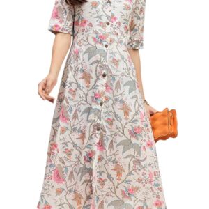 Kritanjya Western Dress || Cotton Solid Button Front Shirt Dress for Women || Roll Tab Sleeve & Collared Neck Flared Dress || Office || Summer Short Dresses for Women