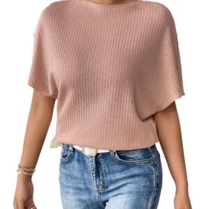 Zilcon Women Fashion Fall Batwing Half Sleeve t Shirt for Woman Boat Neck Oversized Tunic Tops Casual Waffle Knit Tshirt Tops for Women