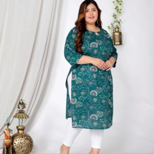 Women Printed Pure Cotton Blue Plus Size Straight Kurta