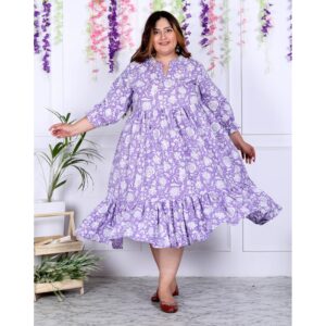 Swasti Women Pure Cotton Plus Size Floarl Printed Gown Purple