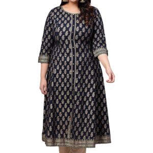Yash Gallery Women's Plus Size Cotton Gold Printed Anarkali Kurta