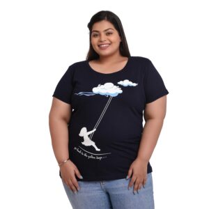Neo Garments Women Cotton Round Neck Plus Size T-Shirt | Swing | Navy Blue | (Size - 4XL-44 to 8XL-52) |