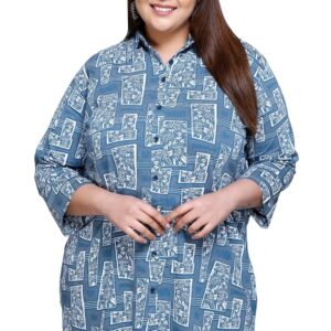 RYSH Women's Pure Cotton Plus Size Longline Oversize Printed Casual Shirt