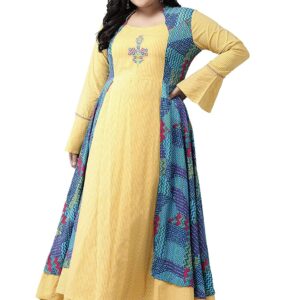 Yash Gallery Women's Plus Size Shrug Style Printed Embroidered Anarkali Kurta