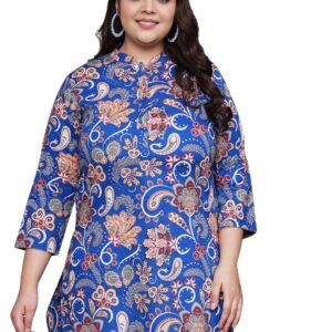 Tissu Women's Plus Size Blue Floral Printed Pure Cotton Kurti
