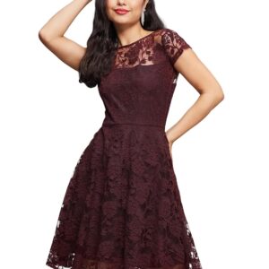 Miss Chase Women's Round Neck Sleeveless Self Design Lace-Overlaid Knee-Long Dress