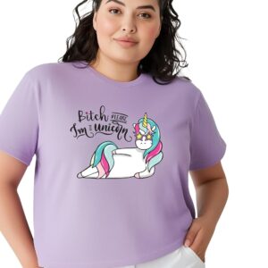 Toodlegram 100% Pure Cotton Plus Size T Shirt for Women & Girls - Regular Fit | Half Sleeve Roundneck Stylish Tshirt | Graphic Printed I am Unicorn | Size - (XL to 6XL)